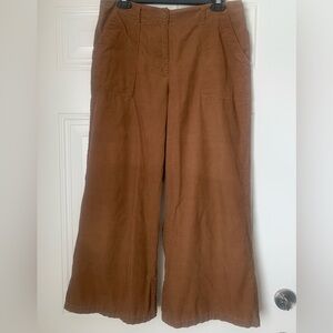Max Studio London Brown Corduroy Wide Leg Ankle Pants Size 12 100% Cotton